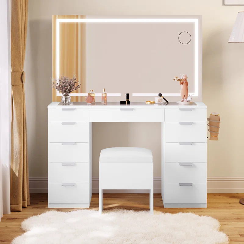 Azusena 46'' Vanity Built-In Outlets with Lighted Mirror | Wayfair North America