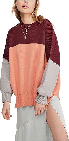 Free People Easy Street Color Block Sweater Peach L (Women's 12-14) | Amazon (US)