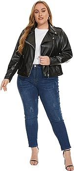 Fahsyee Women's Faux Leather Jackets, Zip Up Motorcycle Short PU Moto Biker Outwear Fitted Slim C... | Amazon (US)