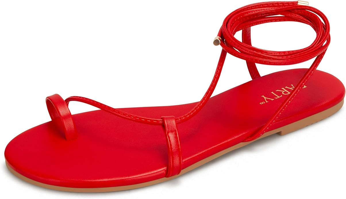 PARTY Women's Strappy Sandals Lace Up Flats Tie Up Shoes Wrap Flip Flop | Amazon (US)