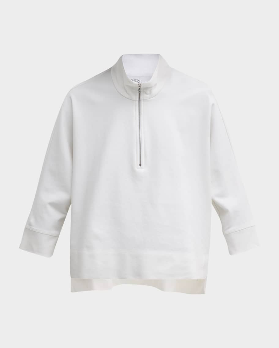 Rosetta Getty Side-Slits Quarter-Zip Caftan Top | Neiman Marcus