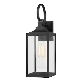 Havenridge 1-Light Matte Black Hardwired Outdoor Wall Lantern Sconce with Seeded Glass (1-Pack) | The Home Depot