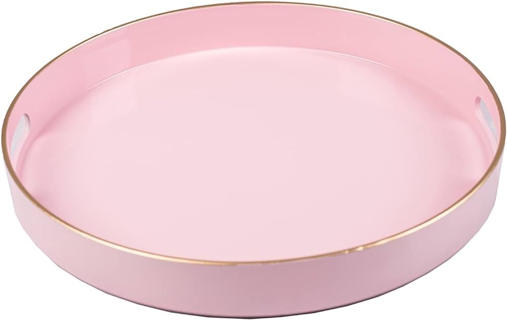 MAONAME 13" Round Tray, Pink Serving Tray with Handles, Modern Decorative Tray for Coffee Table, ... | Amazon (US)