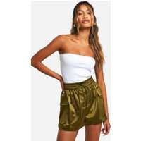 Womens Satin Cargo Utility Shorts - Green - 2 | boohoo (US & Canada)