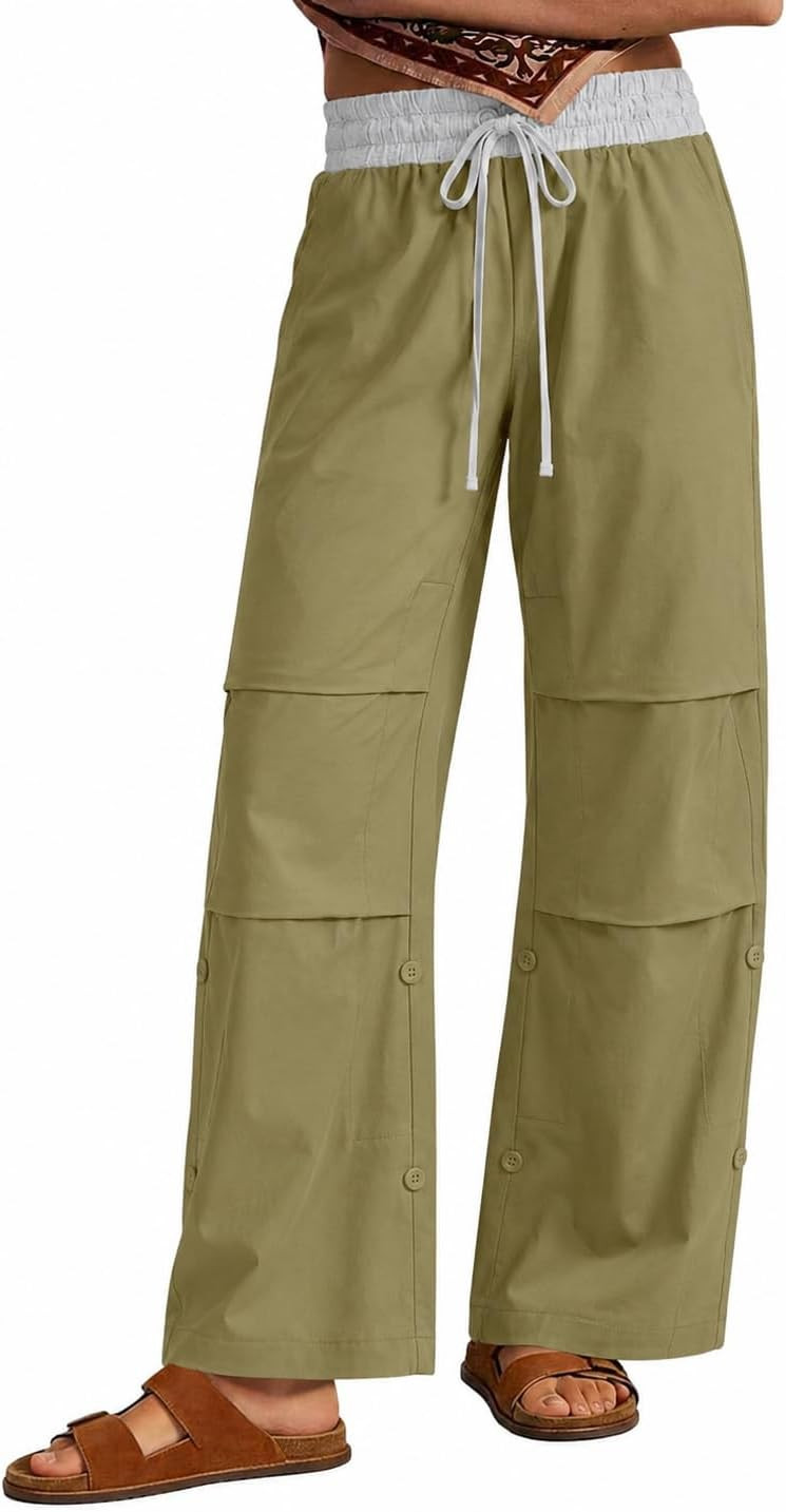 Aoysky Womens Wide Leg Cargo Pants Elastic High Waisted Casual Trousers | Amazon (US)