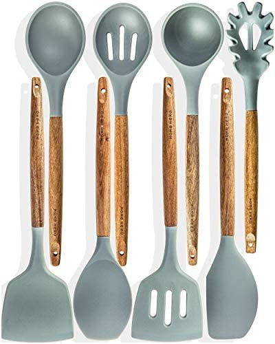 Home Hero Silicone Cooking Utensils Kitchen Utensil Set - 8 Natural Acacia Wooden Silicone Kitche... | Amazon (US)