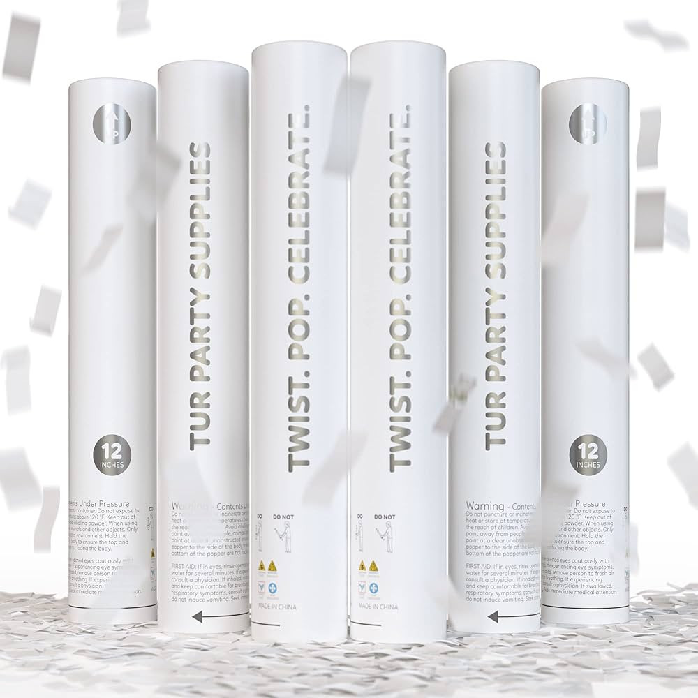 6 Pack White Wedding Confetti Cannon Confetti Poppers | Biodegradable | TUR Party Supplies | Laun... | Amazon (US)