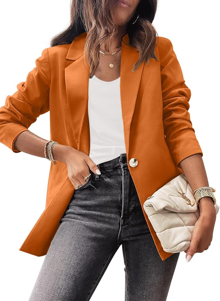 Dellytop Women's Casual Blazers Long Sleeve Lapel Button Solid Work Office Blazer Jacket | Amazon (US)