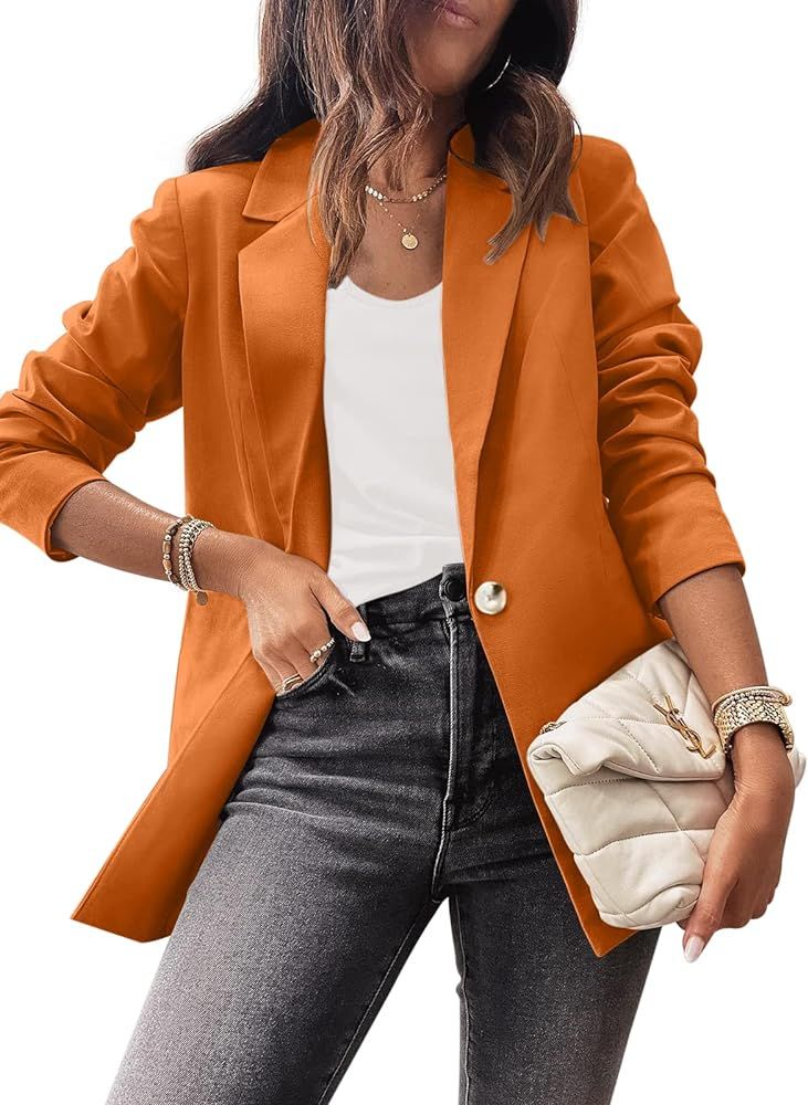 Dellytop Women's Casual Blazers Long Sleeve Lapel Button Solid Work Office Blazer Jacket | Amazon (US)