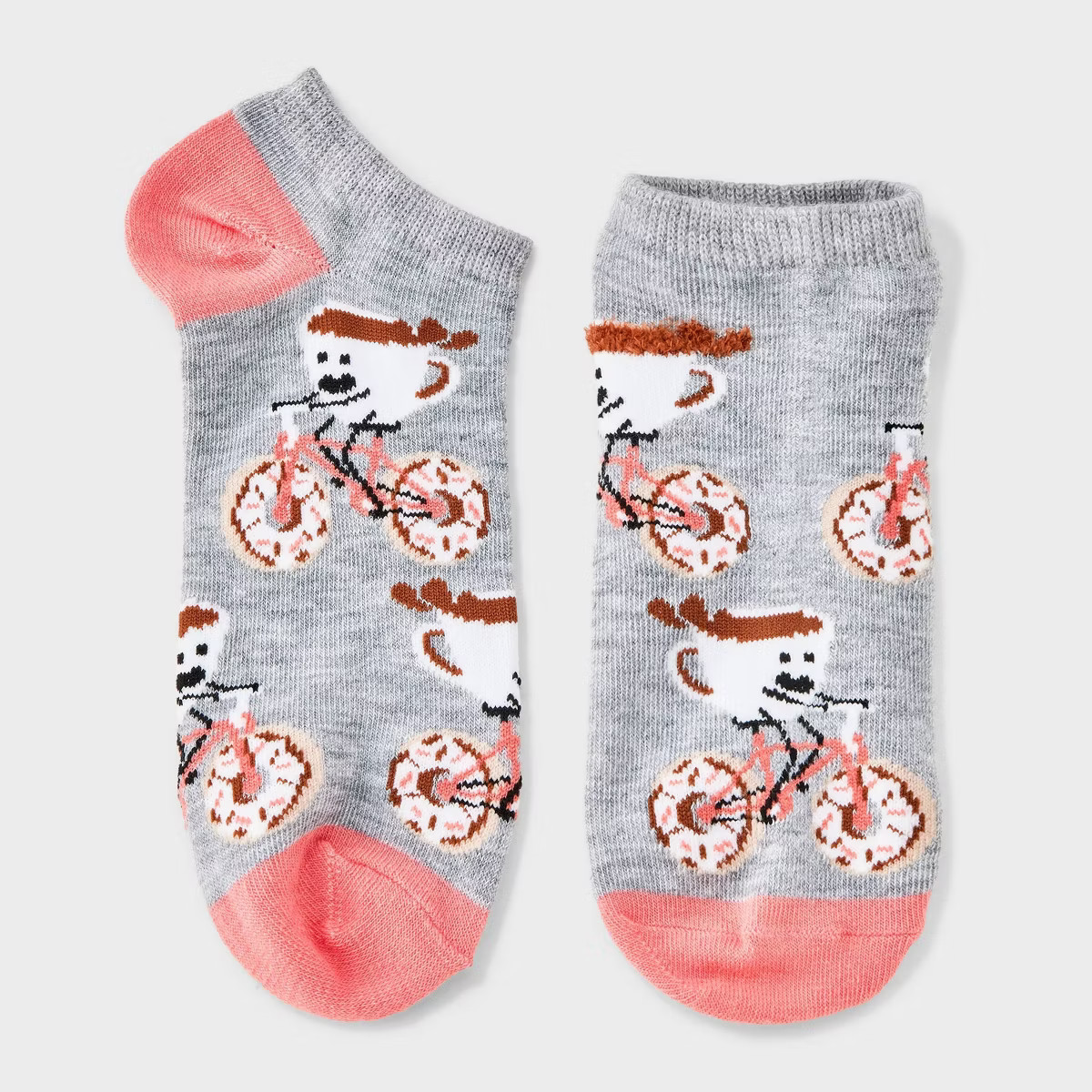 Women's Coffee & Doughnuts Cycle Low Cut Socks - Heather Gray/Peach 4-10 | Target