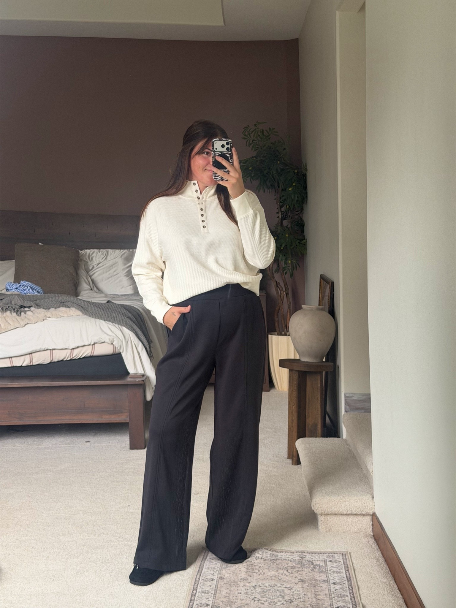 Cute Henley button up from @Walmart and wide leg scuba pants!! 
Size large in pants  

Wearing large in sweatshirt 

Perfect for casual outfits, work from home, sports mom 

Midsize, size 12, size 14, mom style, curvy outfit, thick tummy approved

#LTKgrwm #LTKootd #LTKmomlife