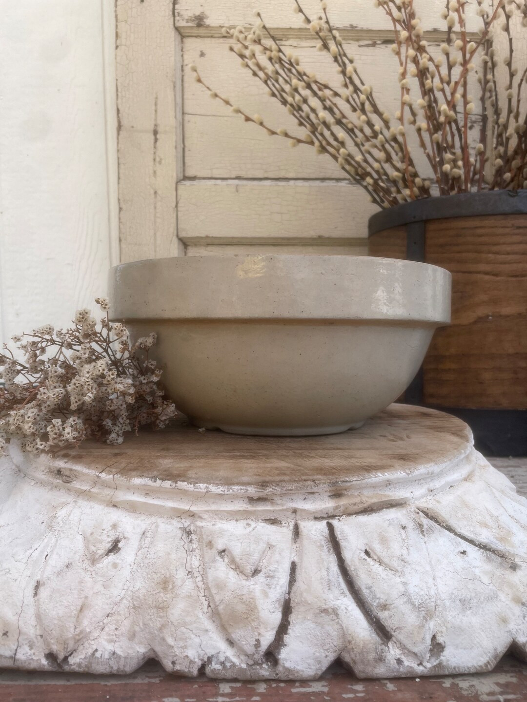Vintage Beige Stoneware Crock Bowl - Stoneware Crock Mixing Bowl - Farmhouse Decor - Neutral Farm... | Etsy (US)