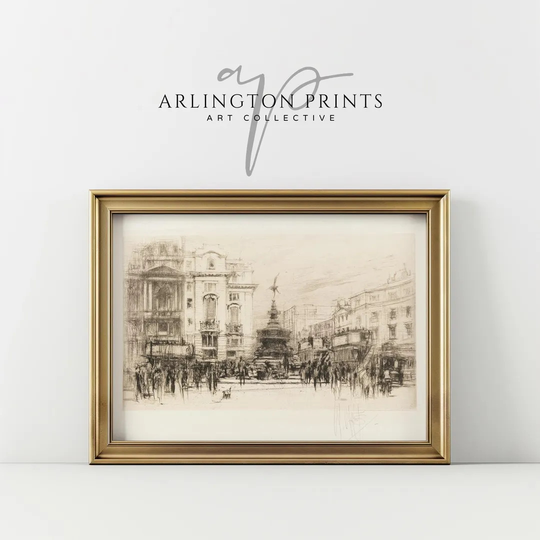 Vintage London Drawing Print, PRINTABLE Neutral Cityscape Wall Art, Muted England Print, Authenti... | Etsy (US)
