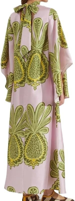 Summer Ethnic Printed Maxi Dress for Women Tie Up 3/4 Sleeve Long Flowy Bohemian Beach Party Dres... | Amazon (US)