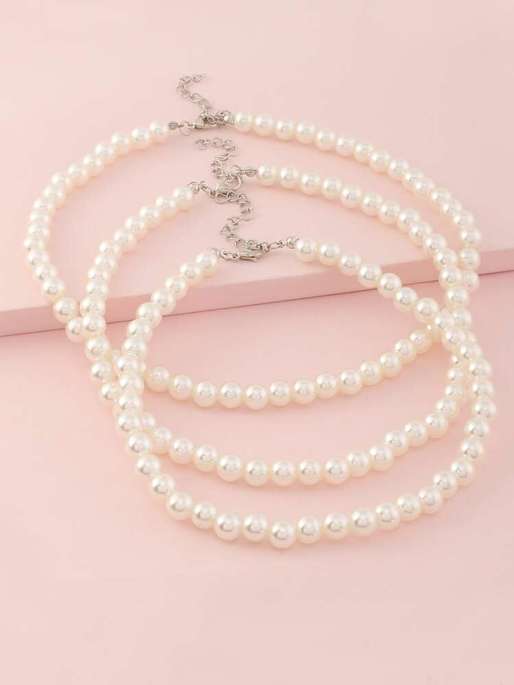 3pcs Toddler Girls Faux Pearl Decor Beaded Necklace | SHEIN