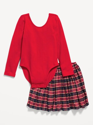 Long-Sleeve Jersey Bodysuit and Plaid Seersucker Skirt Set for Toddler Girls | Old Navy (US)