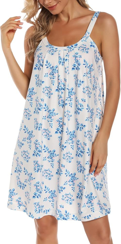 AVIIER Womens Nightgown Soft Cotton Sleeveless Sleep Shirts Wide Strap Nightshirts Full Slip Slee... | Amazon (US)