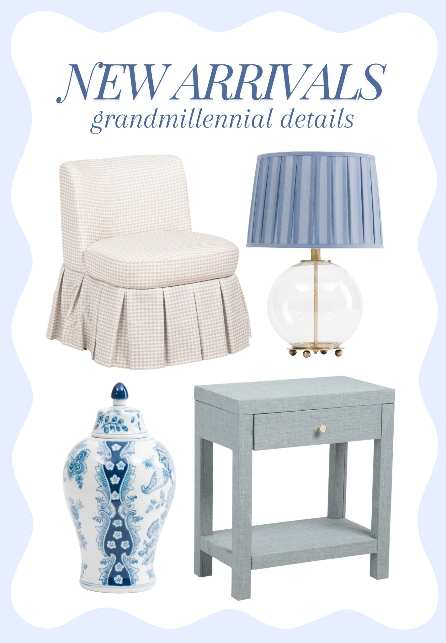 New arrivals at TJ Maxx-sweet grandmillennial details!

Skirted ruffle chair
Pleated lampshade lamp
Blue ginger jar
Raffia side table

Serena & Lily dupe
Grandmillennial home
Traditional home

#LTKHome #LTKSaleAlert #LTKGiftGuide