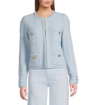 A Loves A Long Sleeve Button Cuff Crew Neck Front Pocket Cardigan | Dillard's | Dillard's