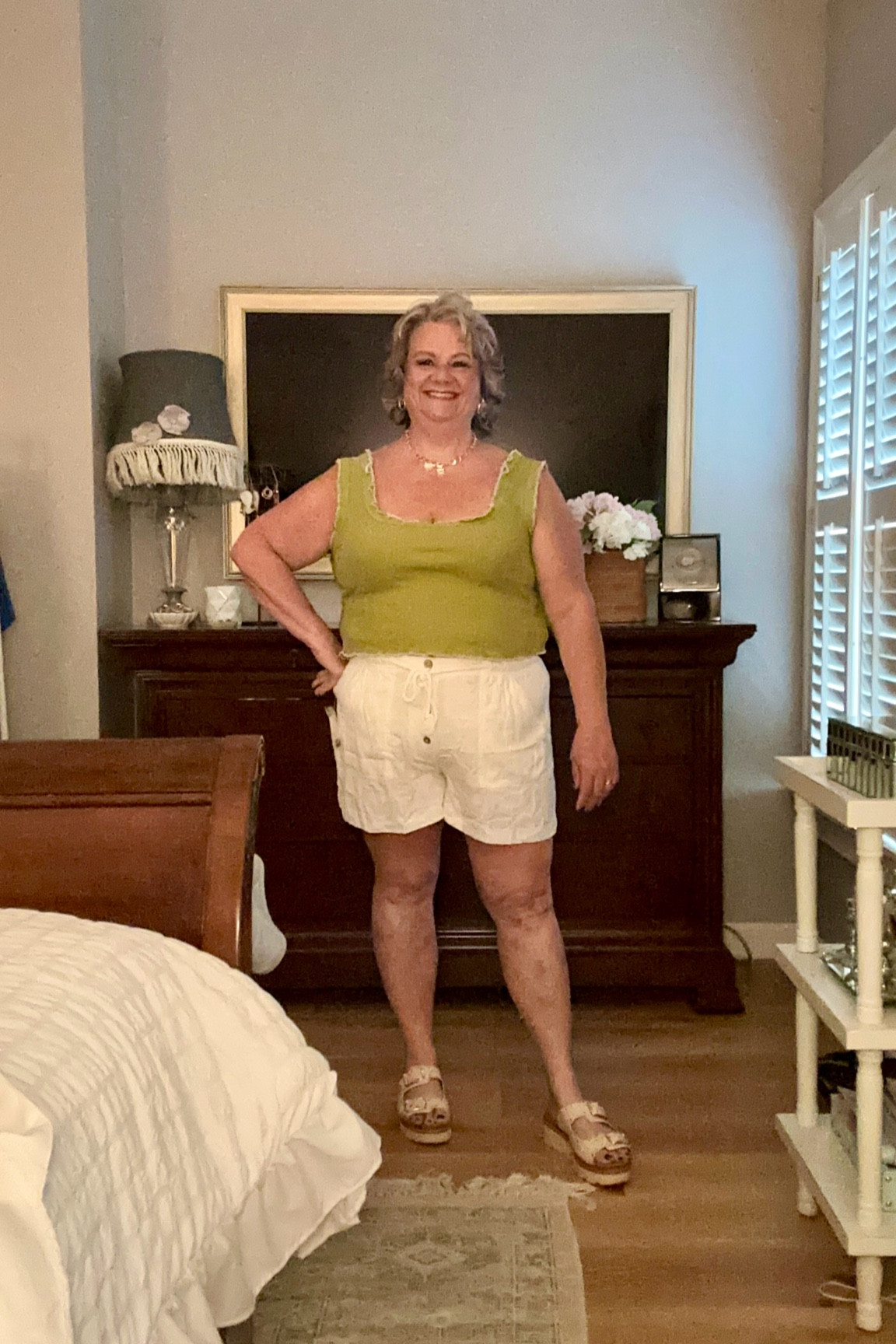 Free People ruffle tank and linen shorts 