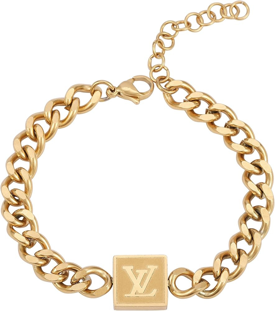 18k Gold Plated Link Chain Bracelets for Women Men, Trendy Dainty Simple Jewelry Adjustable Chunk... | Amazon (US)