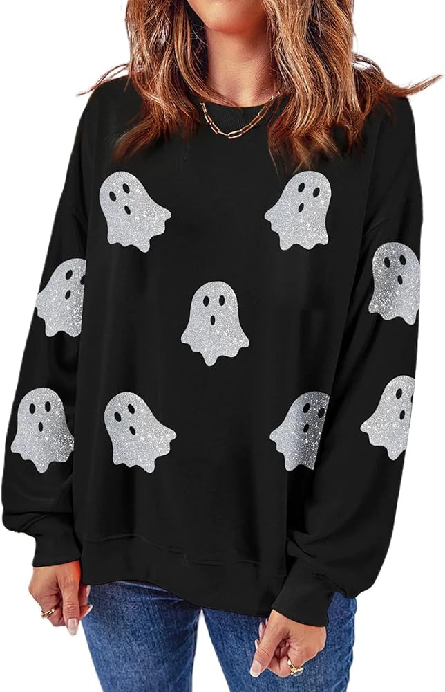 Luckinbaby Women Spooky Season Sweatshirts Halloween Ghost Funny Graphic Print Sweaters Fall Over... | Amazon (US)