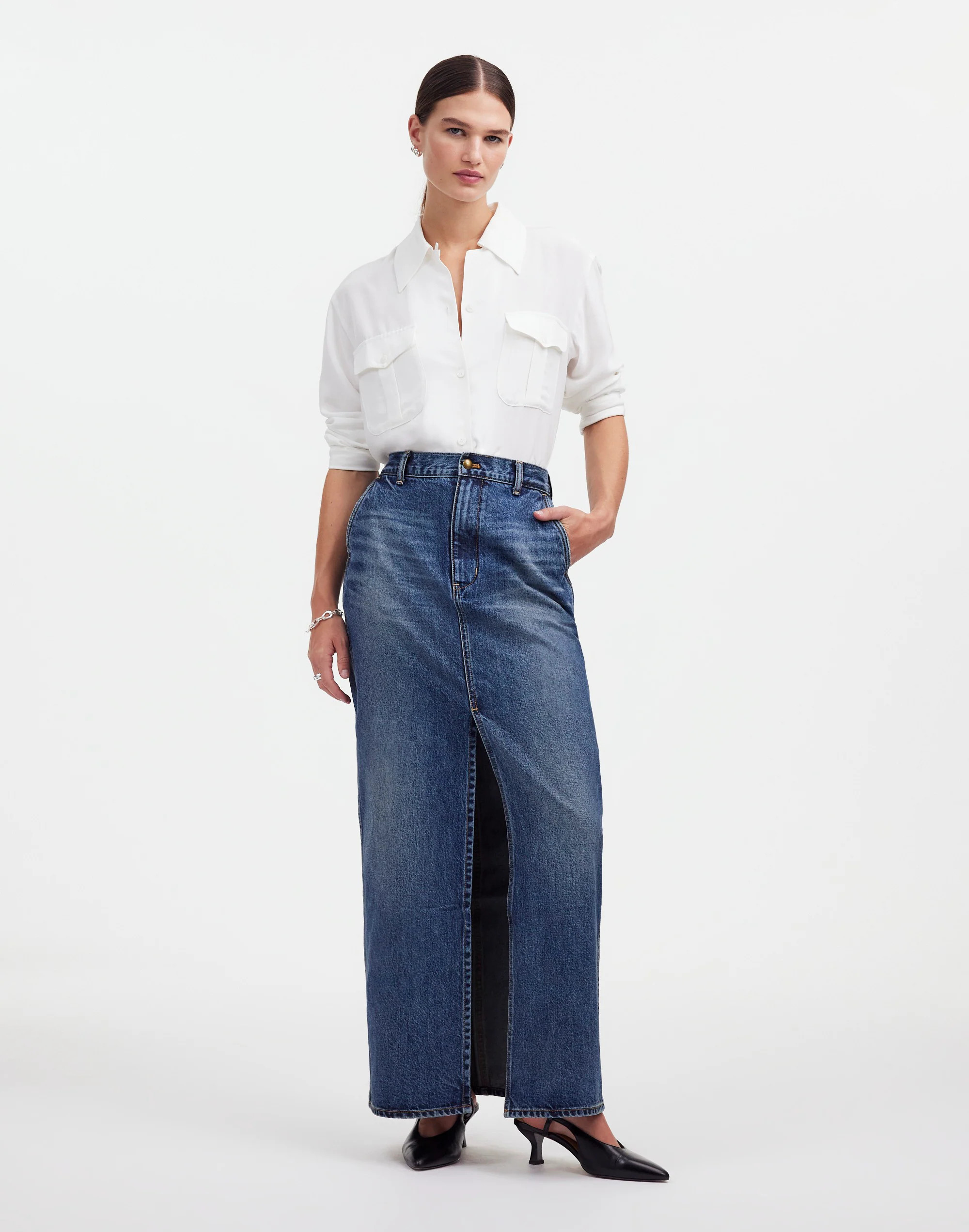 Alexa Chung for Madewell Denim Maxi Skirt in Croswell Wash | Madewell