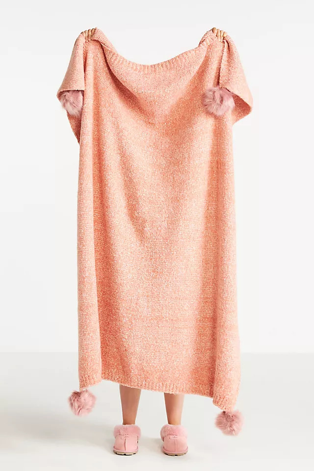 Faux Fur Pommed Throw Blanket | Anthropologie (US)