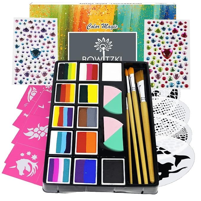 Bowitzki Professional Face Painting Kit For Kids Adults 12 x 10gm Face Paint Set Stencil One Stro... | Amazon (US)