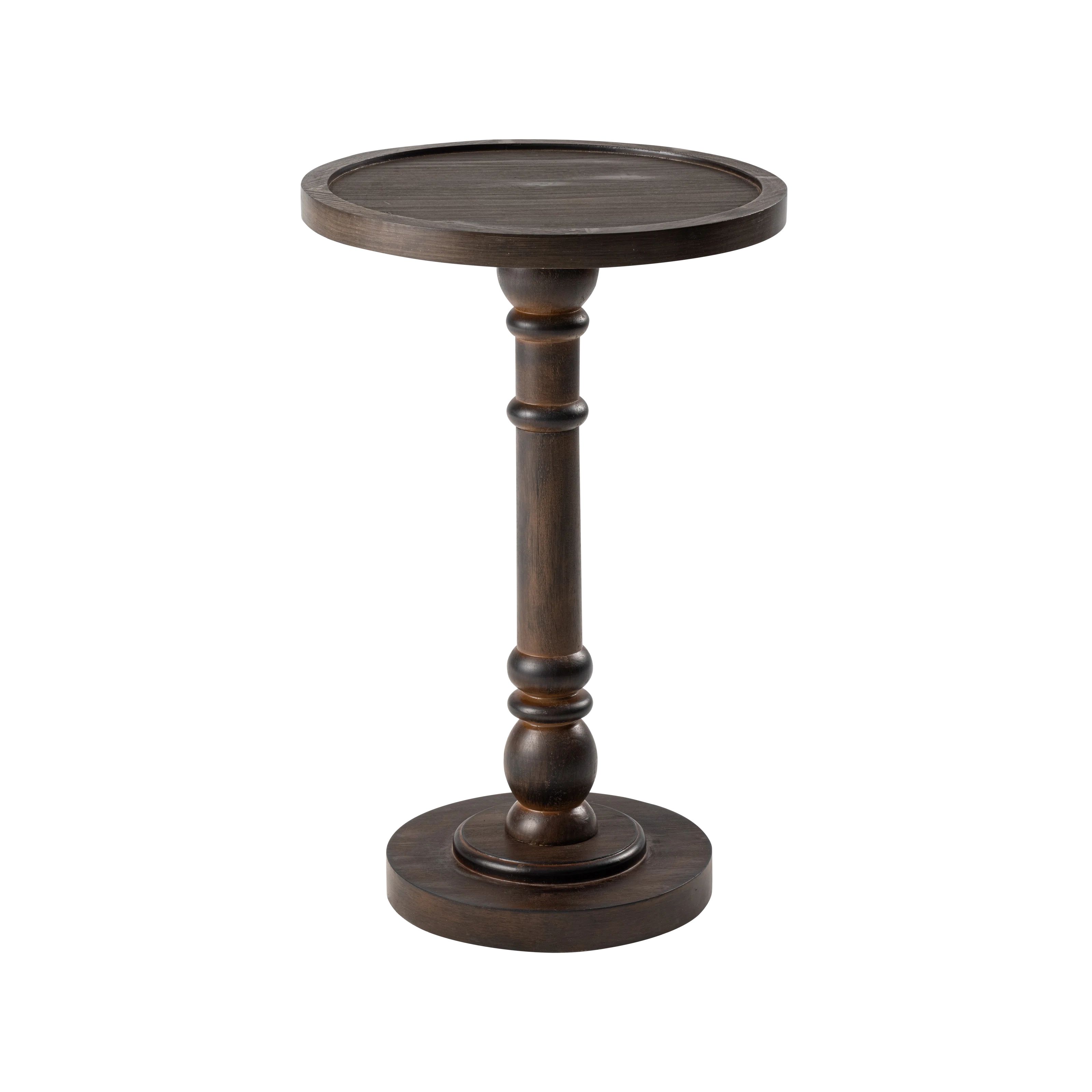 STKT Pedestal Small Drinking Table, Farmhouse Round Tray Top End Table, Distressed Brown | Wayfair North America