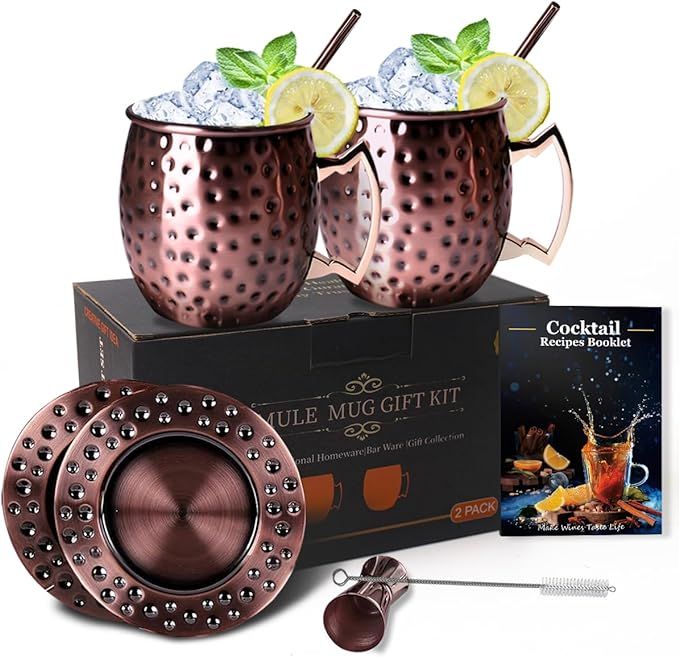 FAUHAL Moscow mule cup, large 18 ounces, set of 2 stainless steel mugs,Stainless Steel Lining | P... | Amazon (US)