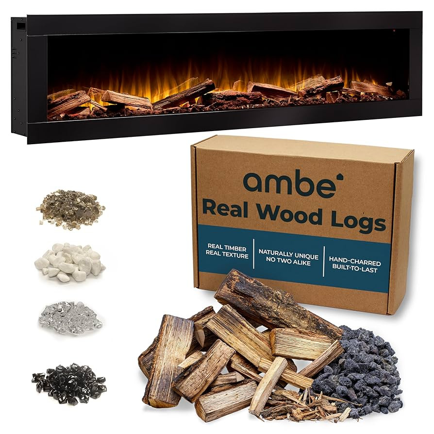 Ambe Linear 72" Electric Fireplace with Real Wood | Hidden Vent Design | Midwest Hardwood Log Set... | Amazon (US)
