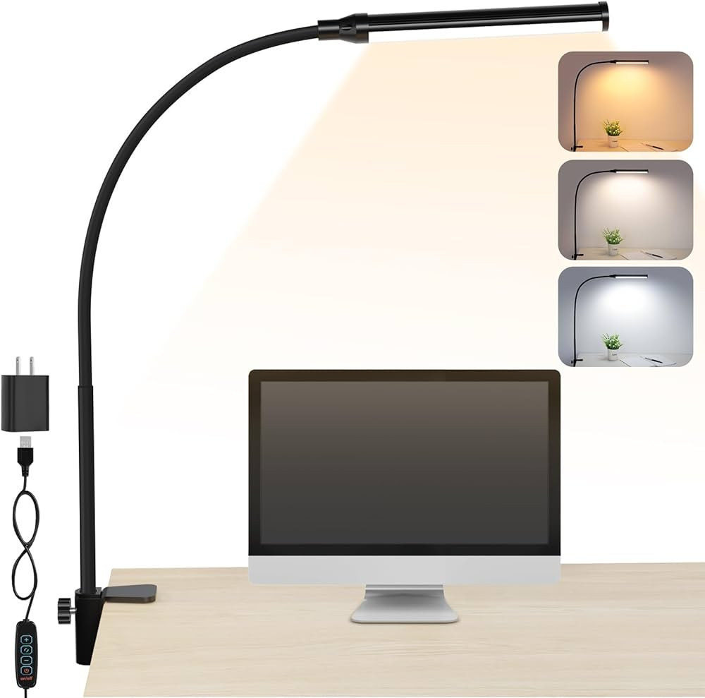 ShineTech LED Desk lamp with Clamp, Eye-Caring Clip Lights for Home Office, 3 Colors Full Brightn... | Amazon (US)