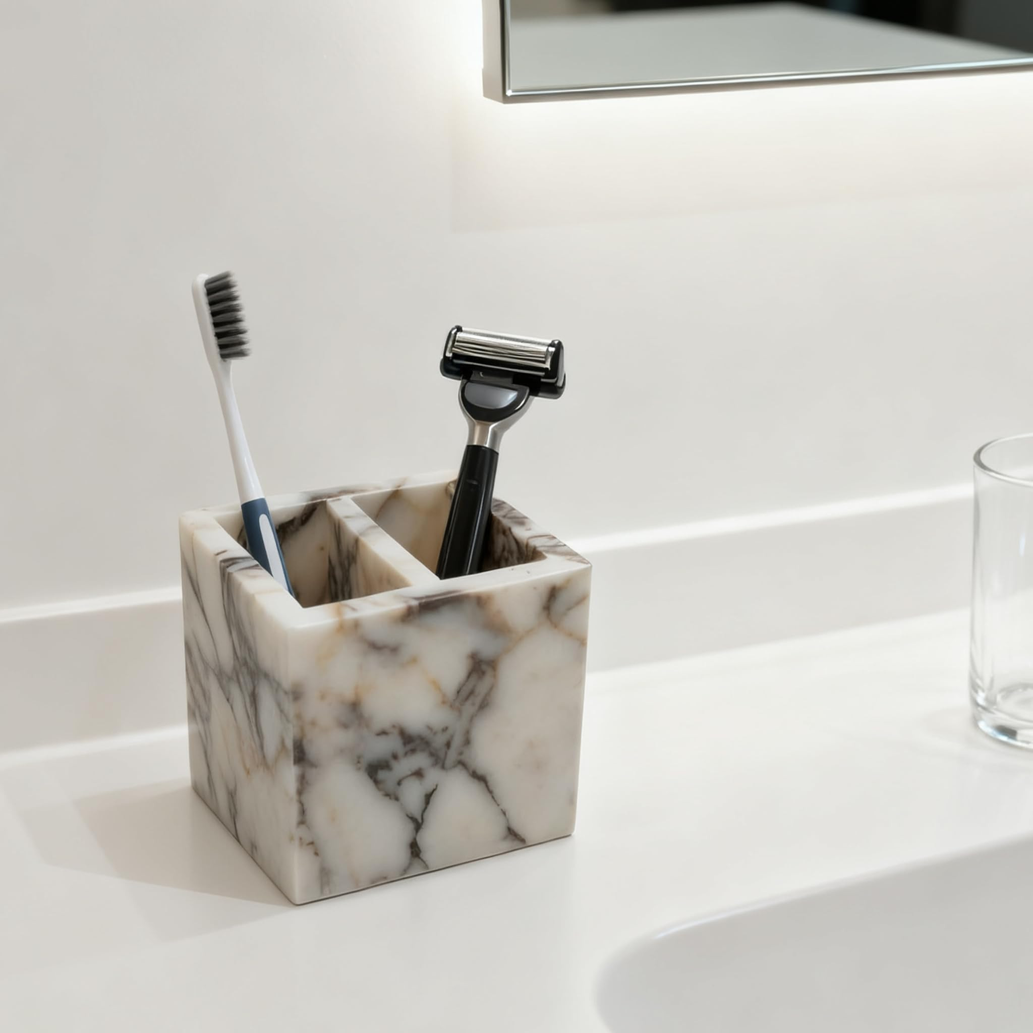 Artisanal Abode Natural Marble 2-Tier Organizer Box - Multi-Purpose Desktop & Kitchen Storage for... | Amazon (US)