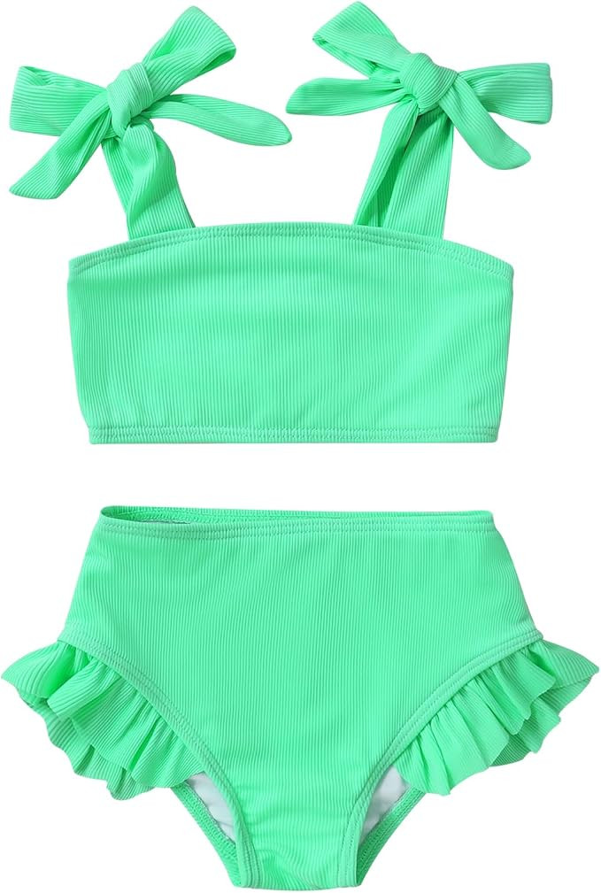 YOUNGER TREE Toddler Baby Girls Swimsuit Two Piece Solid Color Stripe Swimwear Summer Beach Bikin... | Amazon (US)