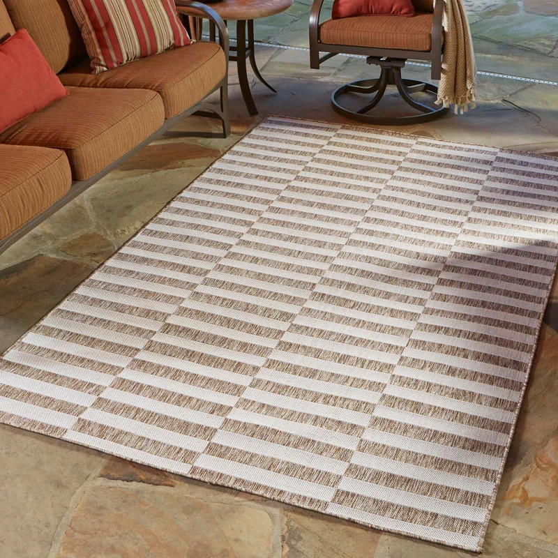 Robinson Striped Indoor / Outdoor Area Rug in Light Brown | Wayfair North America