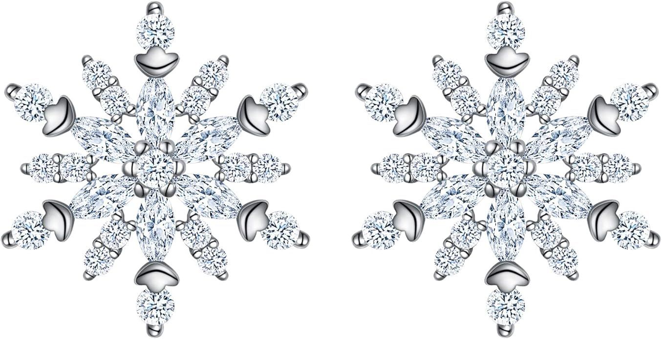 EVER FAITH 925 Sterling Silver Marquise Round CZ Snowflake Flower Stud Earrings Winter Jewelry fo... | Amazon (US)