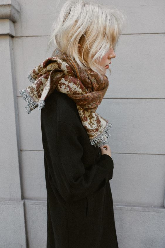 Zara - Tapestry Print Jacquard Scarf - Sand - M - Woman | Zara US