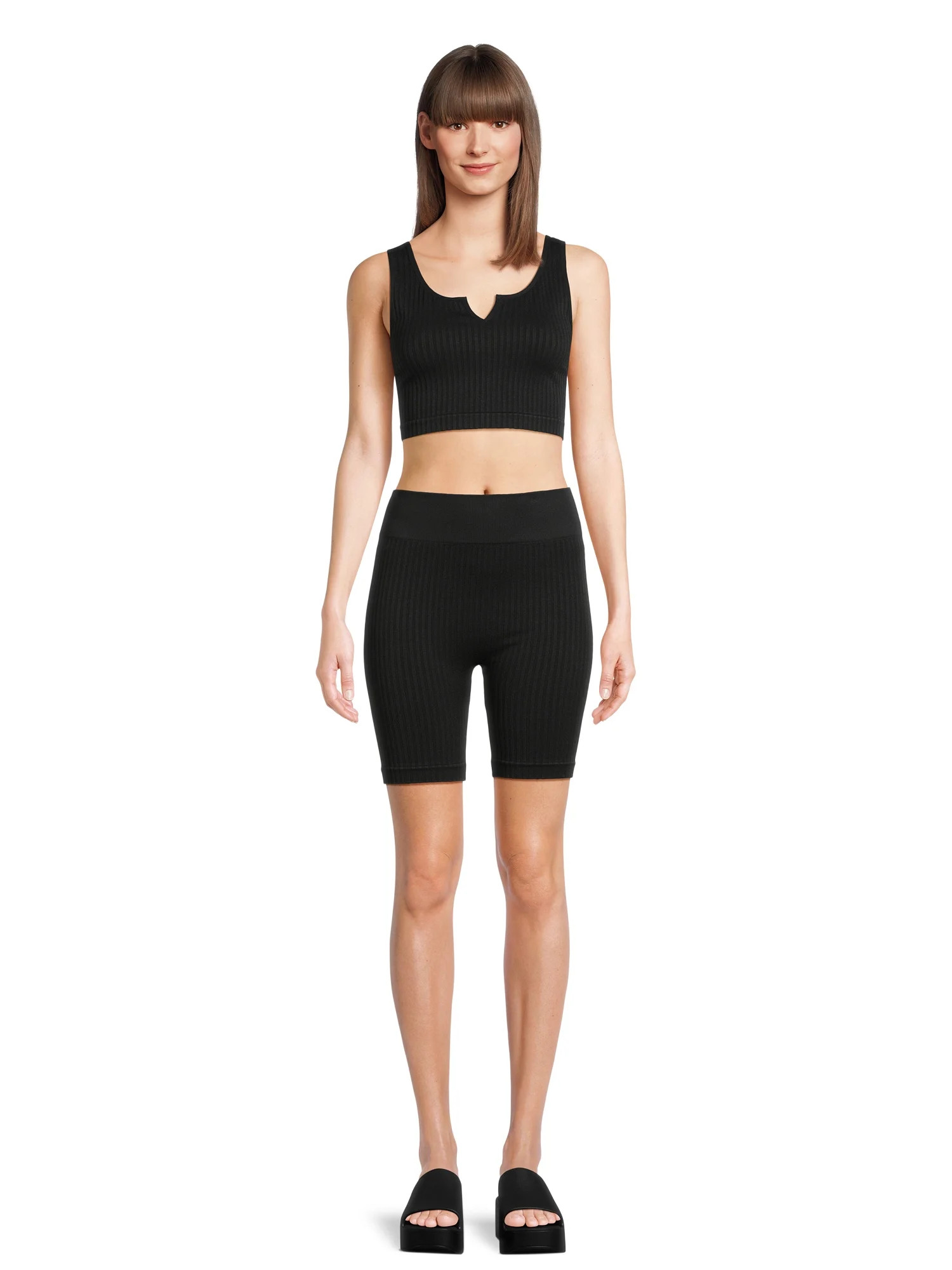No Boundaries Juniors Seamless Cropped Tank Top and Bike Shorts Set, 2-Piece, Sizes XS-XL | Walmart (US)