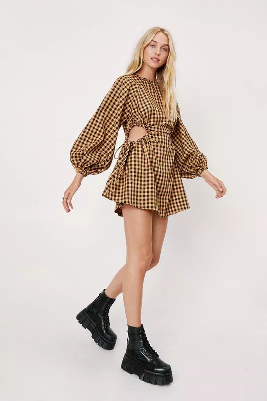 Checked Cut Out Side Mini Smock Dress | Nasty Gal (US)