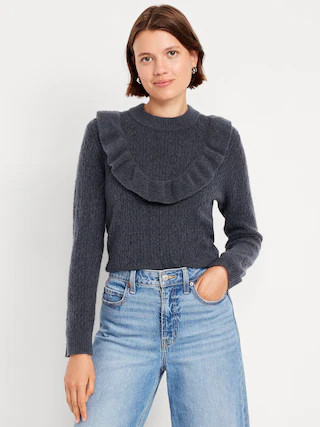 Wool-Blend Cropped Ruffle Sweater | Old Navy (CA)