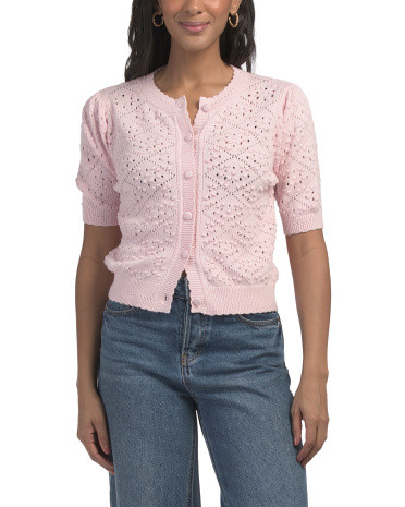 Short Sleeve Pointelle Cardigan | TJ Maxx