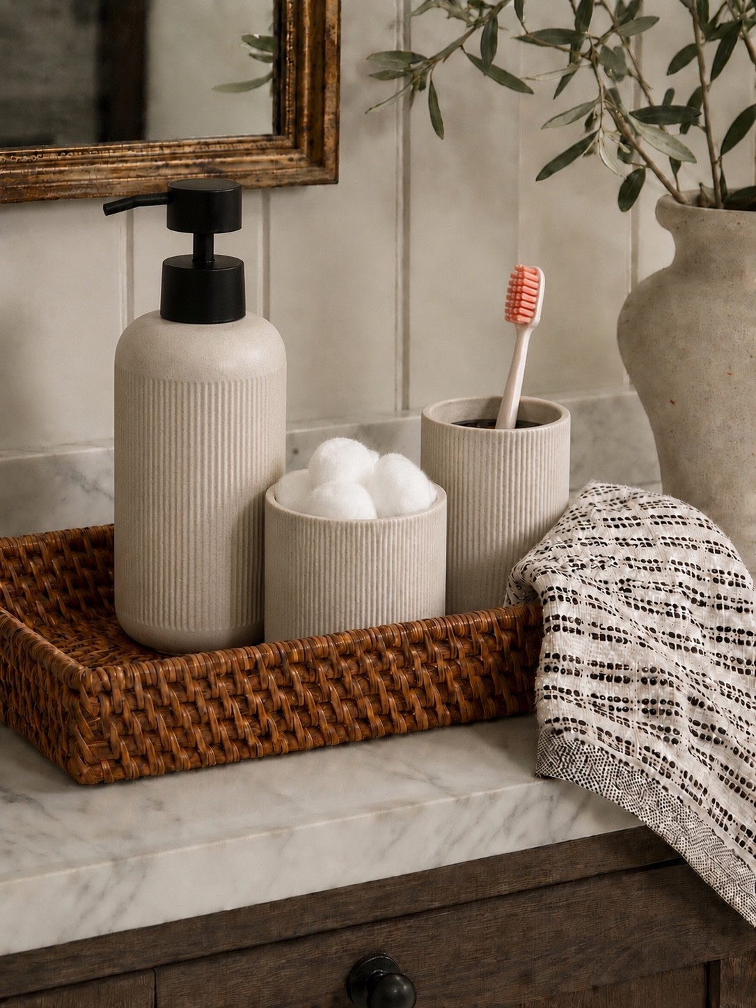 Elevated Everyday Bathroom Finds 🤍🧺

It’s the little details that make a bathroom feel beautifully styled. This woven tray paired with textured ceramic accessories creates a warm, spa-like look that’s both functional and timeless. The soft neutral tones, natural textures, and clean lines bring an elevated designer feel to your countertop without overwhelming the space.

Simple, cozy, and effortlessly curated—these are the home finds that make everyday routines feel a little more luxurious.

Follow @farmtotablecreations on Instagram for more cozy, elevated home finds and trending decor. 🤍

#LTKHome #BathroomDecor #BathroomStyling #TargetHome #HomeFinds #NeutralDecor #SpaBathroom #CozyHome #BathroomInspo #HomeOrganization #CountertopStyling #ModernFarmhouse #TraditionalHome #InteriorInspiration #HomeDecorFinds #DesignerInspired #EverydayLuxury #HomeRefresh #FarmToTableCreations #LTKStyle

#LTKHome #LTKSaleAlert