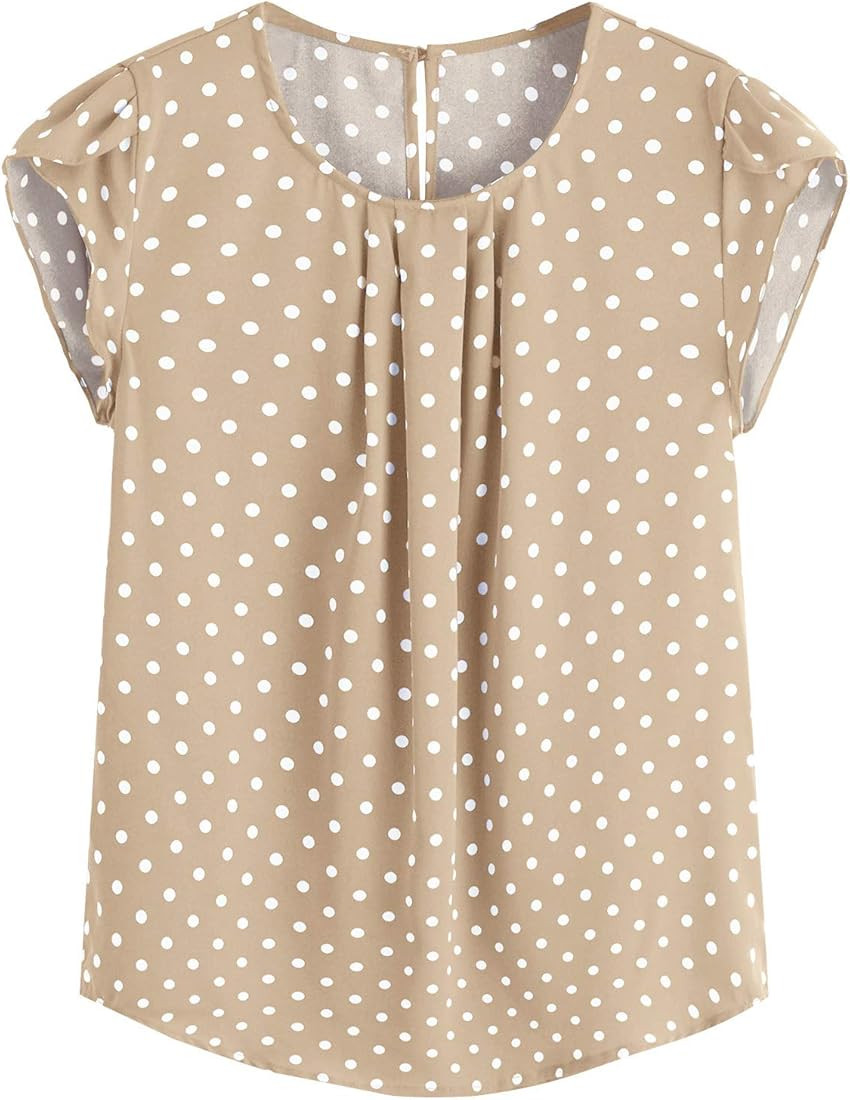 Milumia Women's Elegant Polka Dots Print Cap Sleeve Keyhole Back Work Blouse Top | Amazon (US)