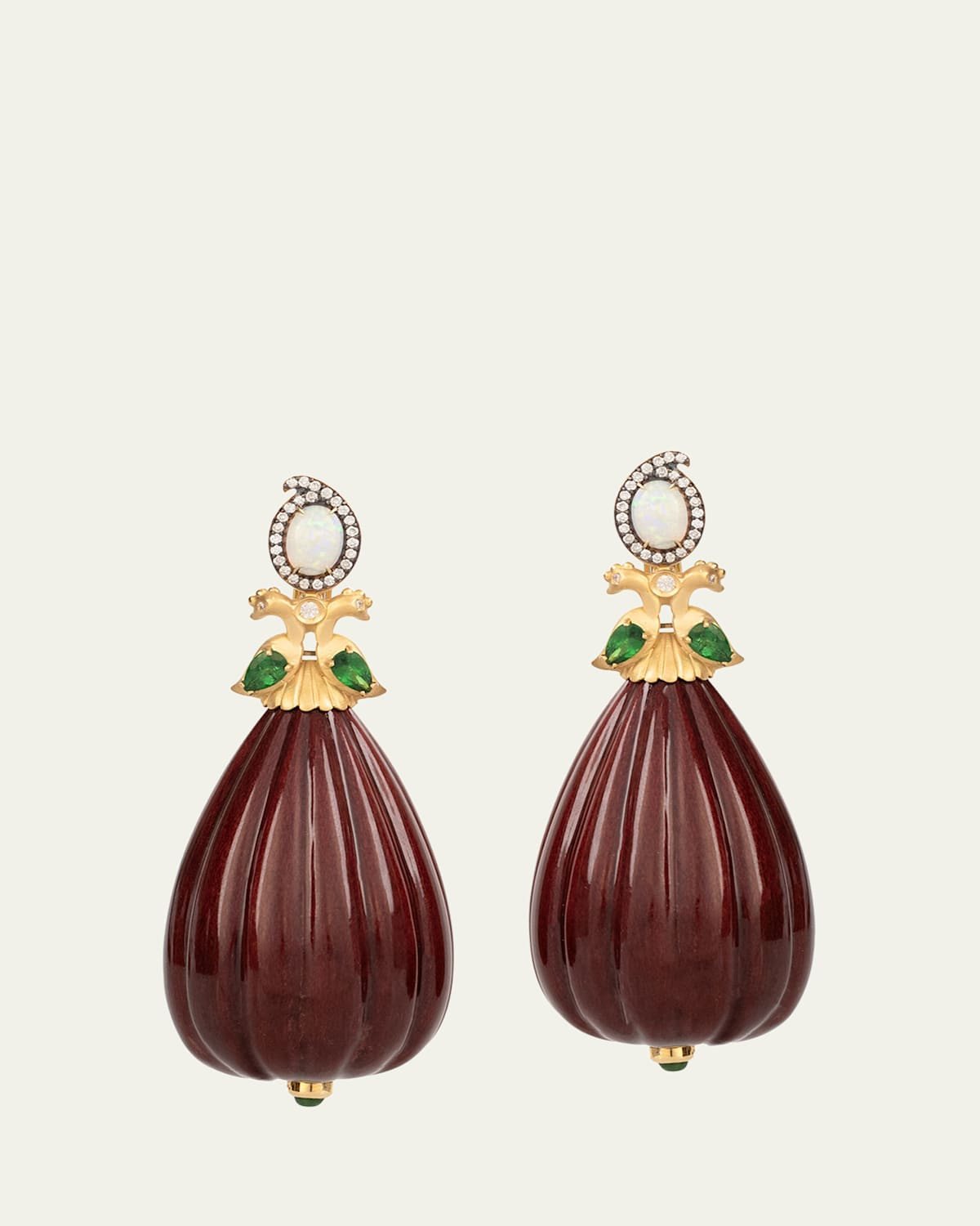 Burgundy Marquetry Earrings with Diamonds, Opal and Tsavorite | Bergdorf Goodman