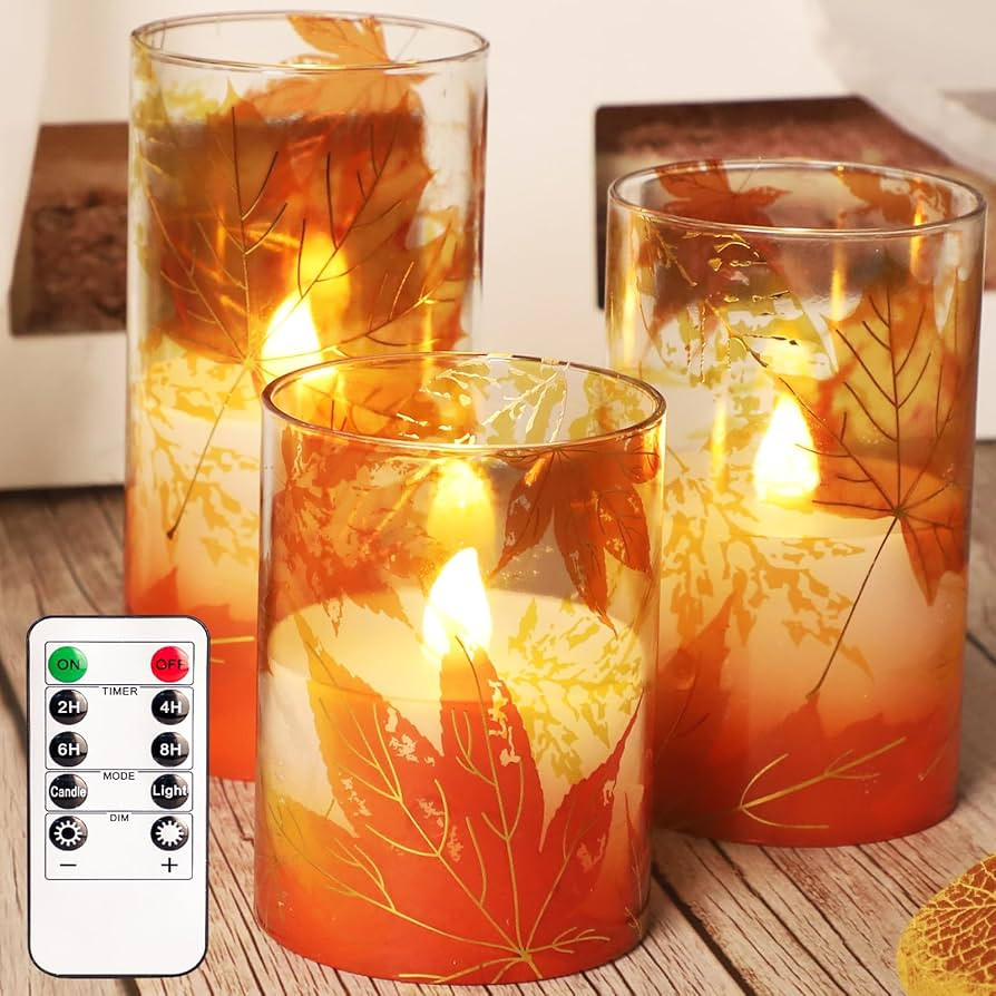 Flameless Candles with Remote Timer Thanksgiving Gift Battery Operated LED Realistic Wax Glass Ca... | Amazon (US)