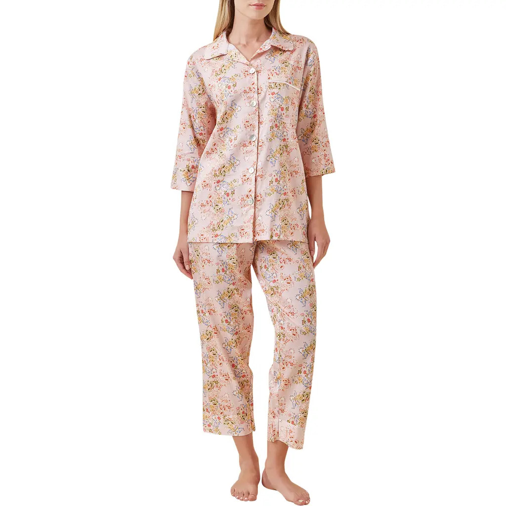 Papinelle Molly Cotton Sateen Crop Pajamas in Pink at Nordstrom, Size X-Small | Nordstrom