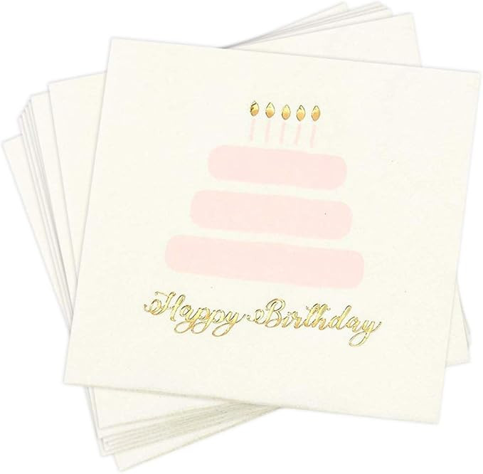 Happy Birthday Party Decorations, Cake Napkins (5 x 5 In, Gold Foil, 50 Pack) | Amazon (US)