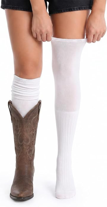 Scrunch White Thigh High Socks, Over Knee Socks, Long Slouch Top Over The Knee Sock for Women | Amazon (US)