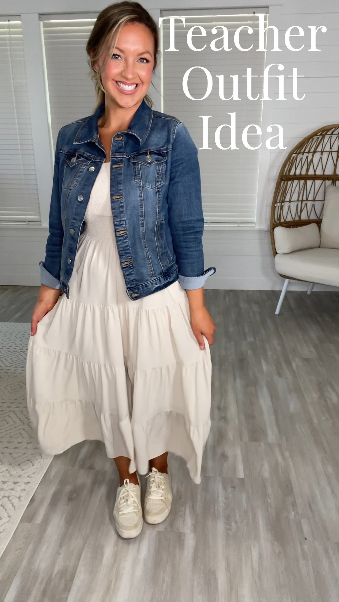 Teacher Outfit Idea for spring! Love this neutral tank dress that you can wear to the classroom with cozy sneakers  and denim jacket and then dress up for date night with wedges and cute earrings! I am 5’5” Size 8 34 DD wearing size Medium


Teacher outfit idea
Casual dress 
Business casual
Vacation dress
Teacher dress
Neutral dress



#LTKSeasonal #LTKFindsUnder50 #LTKMidsize